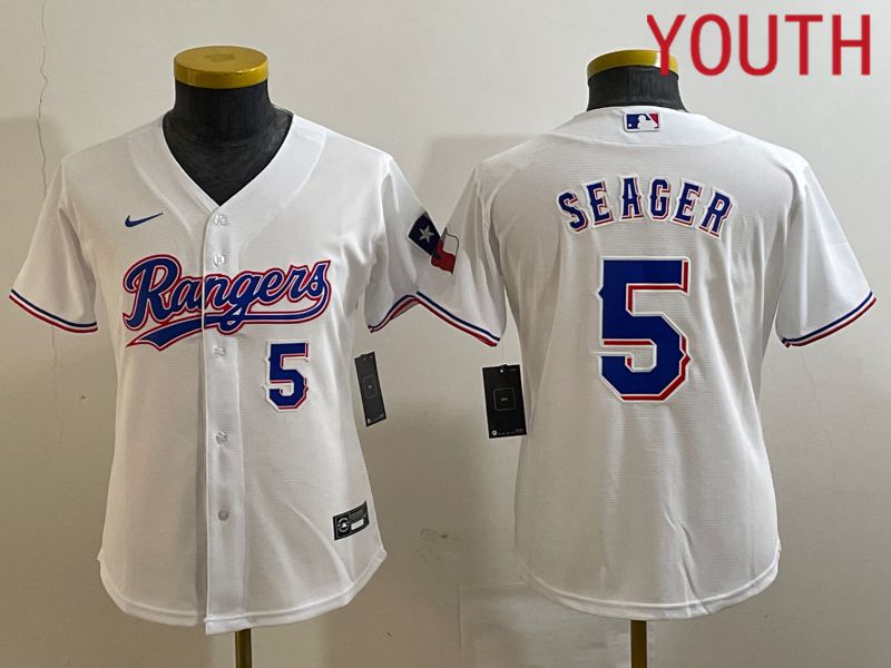Youth Texas Rangers #5 Seager White Game Nike 2023 MLB Jersey style 3->youth mlb jersey->Youth Jersey